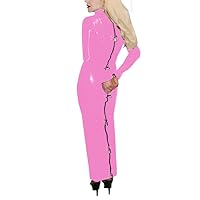 Long Sleeve Women Faux Leather Long Dress Performance Bodycon Club Dresses Halloween Back Zipper Dress with Multiple Locks