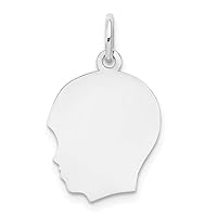 14k White Gold Solid Polished Plain Medium Facing Left Engravable Boy Charm Pendant Necklace Measures 22x13mm Wide Jewelry Gifts for Women
