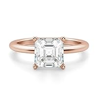 Moissanite Ring, 3.0ct Asscher Cut Stone, 14K Rose Gold, Women's Engagement and Wedding Band