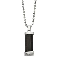 12mm Chisel Stainless Steel Polished Black IP Plated with Preciosa Crystal Pendant a Ball Chain Necklace 22 Inch Jewelry for Women