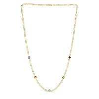 14k Yellow Gold Gemstone Curb Chain Necklace Contains 4mm Citrine 4mm Amethyst 4mm Garnet 4mm Perido Jewelry for Women