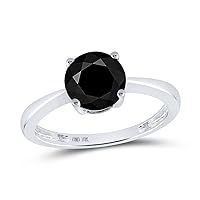 The Diamond Deal10kt White Gold Womens Round Black Color Enhanced Diamond Solitaire Bridal Wedding Engagement Ring 2.00 Cttw