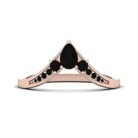 Filigree Vintage Pear Shape Black Diamond Engagement Ring, Victorian Halo 0.20 CT Pear Genuine Black Diamond Ring, Antique Black Onyx Ring, 14K Solid White Gold, Perfect for Gift