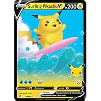 Pokémon Celebrations Surfing Pikachu V, 25th Anniversary Full Art Rare Holo + Surprise Card!