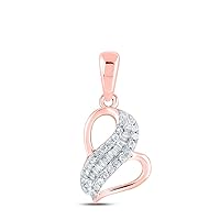 The Diamond Deal 10kt Rose Gold Womens Baguette Diamond Heart Pendant 1/10 Cttw