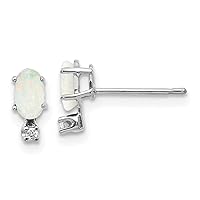 3mm 14k White Gold Diamond and Opal Earrings Measures 7x3mm Wide Jewelry for Women