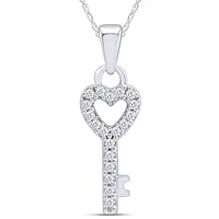 1.50 CT Round Cut Diamond Vintage Heart Key Pendant Necklace 14K White Gold Over Free Chain for Women's