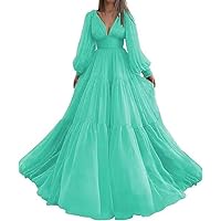 Prom Dresses Long Ball Gowns for Women Formal Bridesmaid Dress Long Puffy Sleeve Formal Dress for Women