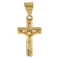 0.5-1 inch (15-26mm) tall Genuine 14K Yellow Gold Cubic Zirconia Crucifix Pendant Necklace for Women & Men Available or without Chain