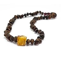 Natural Baltic Amber Chips Shape Beads Fossil Color Beaded Necklace, Genuine Baltic Amber.