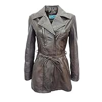 Smart Range SARINA TRENCH Ladies Brown Classic Mid-Length Designer Real Leather Jacket Coat