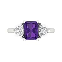 Clara Pucci 2.97ct Emerald Trillion cut 3 stone Solitaire with Accent Natural Amethyst gemstone designer Modern Ring 14k White Gold