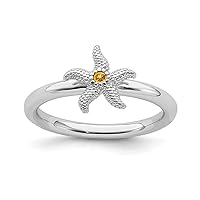 Round 2mm Citrine Gemstone 925 Sterling Silver Starfish Style Women Love Engagement Ring