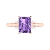 2.55 Radiant Cut Solitaire Genuine Simulated Alexandrite 4-Prong Stunning Classic Statement Ring 14k Rose Gold for Women