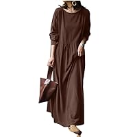 Women' Elegant Solid Dress Spring Autumn Sundress Casual Long Sleeve Pleated Female Cotton Robe Oversized