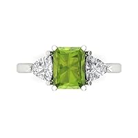 Clara Pucci 2.97ct Emerald Trillion cut 3 stone Solitaire with Accent Natural Pure Green Peridot designer Modern Ring 14k White Gold