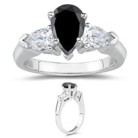 1.85 Cts Three Stone Black & White Ring in 18K White Gold