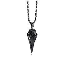 Vintage Stainless Steel Viking Bird Skull Pendant Raven Crow Goth Skeleton Occult Necklace with 24 Inch Chain