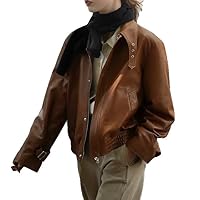 Cropped Leather Jacket Women Jackets Loose Casual Coat Korean Style Zip Up Outwear Spring Autumn s1 Brown M