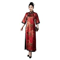 Cheongsam Silk Fragrant Cloud Yarn Peony Printed Red Wedding Dress 3606 XXL