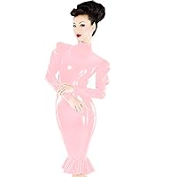 Plus Size Gothic Puff Sleeve Mermaid Dress Ladies PVC Midi Vestido (Light Pink,6XL)