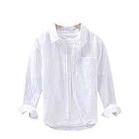 Linen Men's Shirt-Spring/Fall,Solid Color,Pocket Detail,Long Sleeve,Breathable Daily Tops