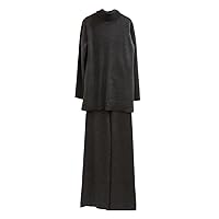 2 Pieces 45% Cashmere + 30% Wool Suits Female Turtleneck Warm Mink Cashmere Knit Tops And Wide Leg Wool Pant Sets