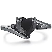 Black Gold Plated Heart Shaped Stone Solitaire Style Wedding Engagement Promise Statement Ring