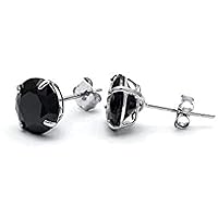 Classic Round Cut CZ Black Diamond (5MM) Solitaire Fashion Four Prong Set Daily Wear Stud Earring For Women's & Girls .925 Sterling Silver