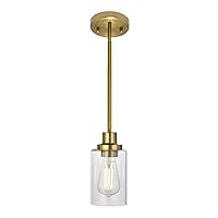 MELUCEE 1-Light Modern Pendant Light Brass Finish with Clear Glass Shade, Kitchen Island Lighting, Contemporary Light Fixtures Ceiling Hanging for Dining Room Hallway