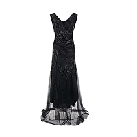 Women Vintage Long Dress 1920S Party Evening Prom Fringed Maxi Dress Tassel Sequin Dress