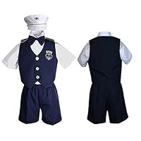 Infant Boy Baby Toddler Navy White Sailor Formal Suit Hat Outfits New Born-3T