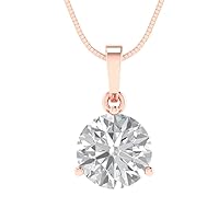 2 ct Brilliant Round Cut Solitaire Clear Simulated Diamond 14k Yellow Gold Pendant with 18