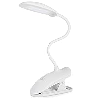 ChenFec Rechargeable LED Clip Reading Light 3-Brightness Level Eye Care Touch Sensitive Book Light Flexible Clip-on Table Lamps | White