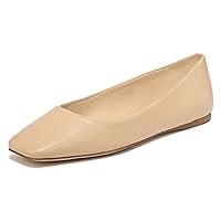 FSJ Women Square Closed Toe Flats, Comfortable Soft Leather Ballet Flats, Solid Slip On Daily Office Casual Shoes Size 4-15 US
