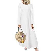 ZANZEA Women's Spring Summer Solid Crewneck Long Sleeve Casual Loose Plus Size Maxi Long Dress with Pockets