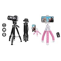 67” Camera Tripod with Travel Bag Bundle with Phone Tripod, Cell Phone Tripod with Wireless Remote and Phone Holder, Compatible with All Cameras, Cell Phones, Projector, Webcam, Spotting Scopes
