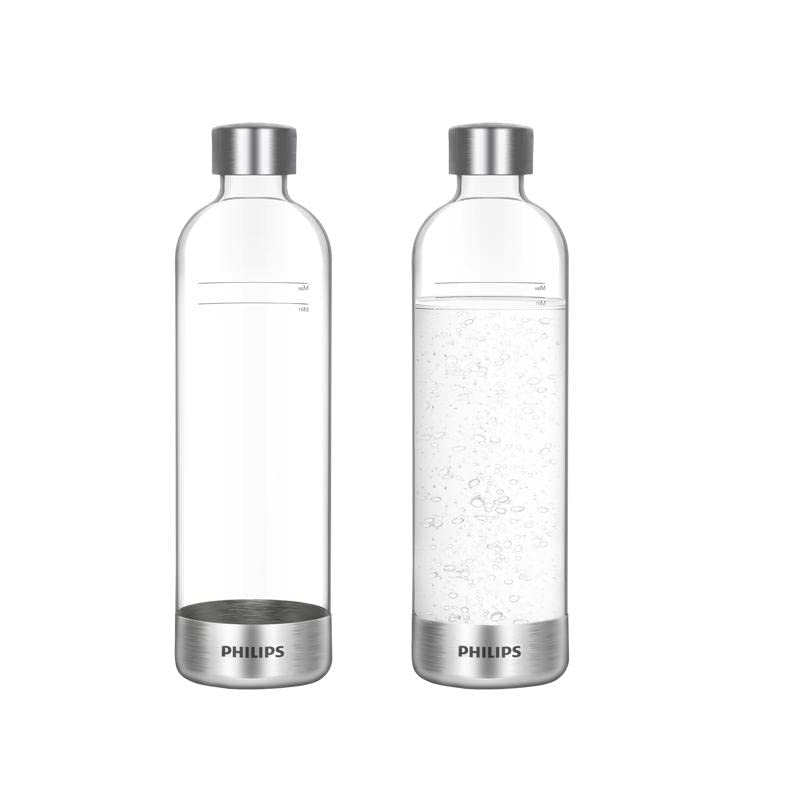 PHILIPS Carbonating Bottles, 1L Twin Pack Reusable PET Sparkling Water Bottles Compatible Sparkling Water Maker, 2 Pack