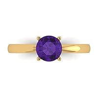 Clara Pucci 0.95ct Round Cut Solitaire Natural Amethyst 4-Prong Classic Designer Statement Ring Gift In Real 14k Yellow Gold for Women
