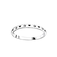 MOONEYE 925 Sterling Silver Cute Dog Love Heart Paw Print Stackable Band Ring Lovely Animal Jewelry