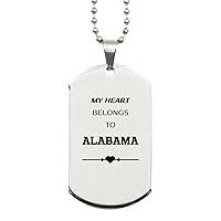 Proud Alabama State Gifts, My heart belongs to Alabama, Lovely Birthday Alabama State Silver Dog Tag For Men Women