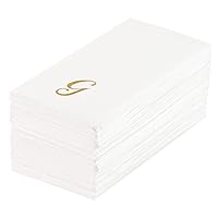 Restaurantware Luxenap 15.8 X 7.9 Inch Linen-Feel Guest Towels 2000 Lettered Hand Towels - Gold Letter 'G' Cursive Font White Paper Dinner Napkins airlaid For Restrooms And Tables