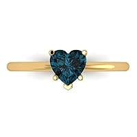 Clara Pucci 0.95ct Heart Cut Solitaire Natural London Blue 5-Prong Classic Designer Statement Ring Solid Real 14k Yellow Gold for Women