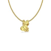 14K Yellow Gold Bear Pendant 14mmX10mm with 16 Inch To 22 Inch 1.2MM Width 14K Yellow Gold Flat Open Wheat Chain Necklace