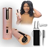Luxury Automatic Curling Iron with 6 Adjustable Temps & LCD Screen, Fast Heating Curling Iron with Ceramic Barrel Styling Tools, Cordless Auto Hair Curling Iron, Luxury Curling Iron (Rose Gold & Gold)