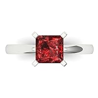 Clara Pucci 1.6 ct Brilliant Princess Cut Solitaire Red Garnet Classic Anniversary Promise Engagement ring Solid 18K White Gold for Women