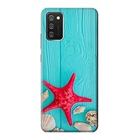 R3428 Aqua Wood Starfish Shell Case Cover for Samsung Galaxy A03S
