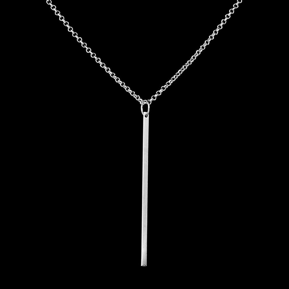 Metisee Vertical Bar Pendent Necklace Silver Decorative Long Necklaces Chain Prom Jewelry for Women and Girls (Silver)