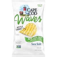 Cape Cod Waves Kettle Cooked Potato Chips, Satisfying All Natural- Great For Dipping (Less Fat with Sea Salt, 3 Bags)