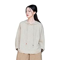 Linen Cotton Women's Long Sleeve Hoodies Tops Hooded Sweatshirts Pullover Casual Tunic Shirts